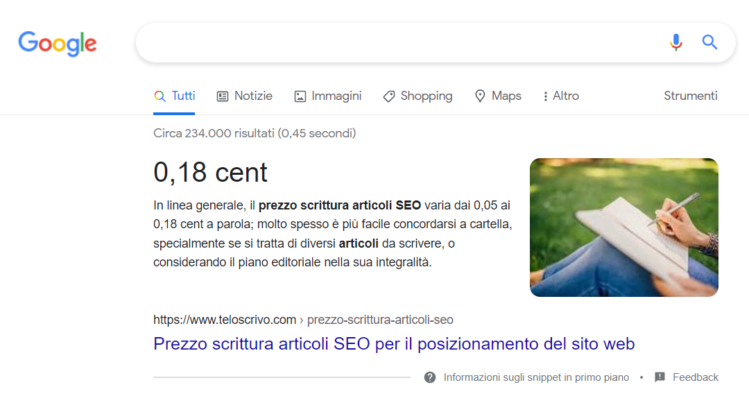Come ottenere lo snippet in prima pagina Google
